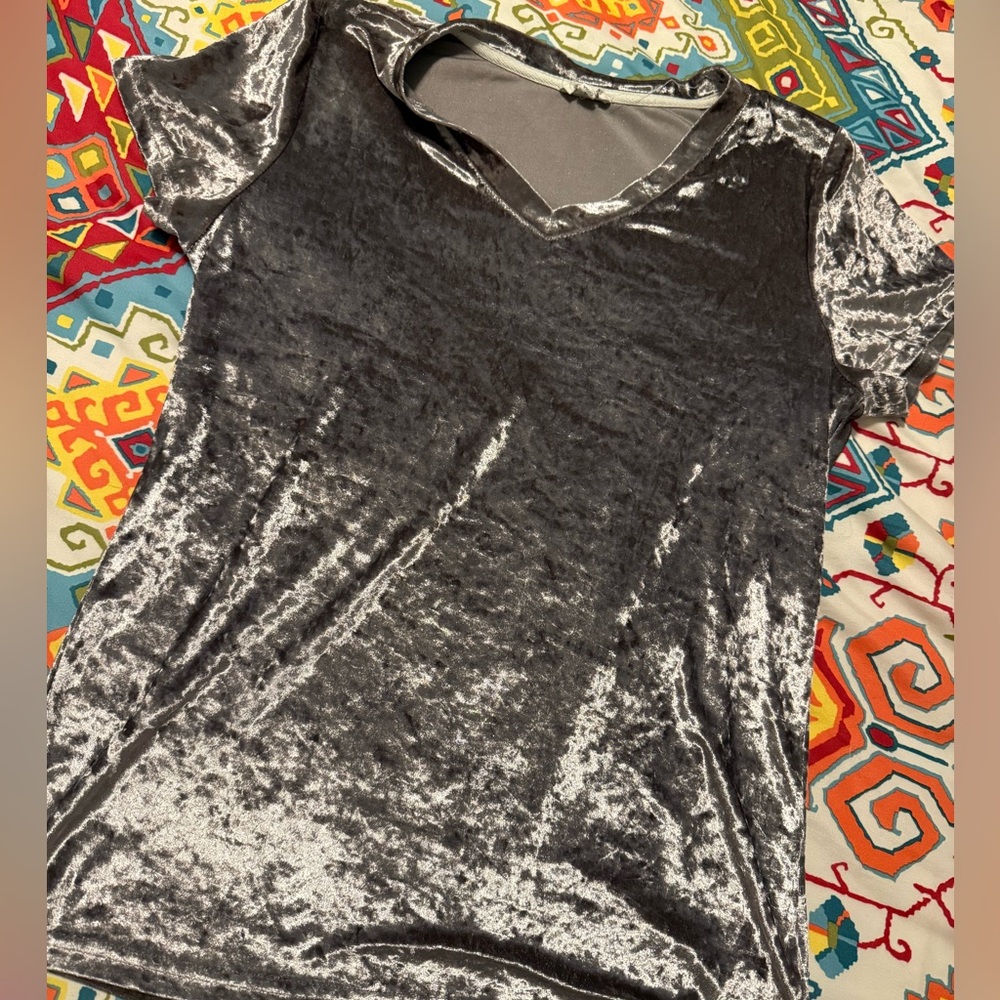 POL Silver Crushed Velvet V-Neck Top! NWOT!